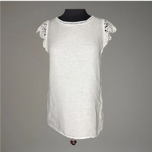 Viola Borghi White Linen Sleeveless Top Crochet Lace Made In Italy Size Medium